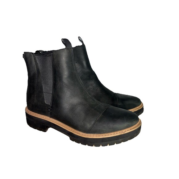 TOMS Dakota Water Resistant Black Leather Chelsea Lug Boot Bootie 9 US 40 EUR - Picture 1 of 12